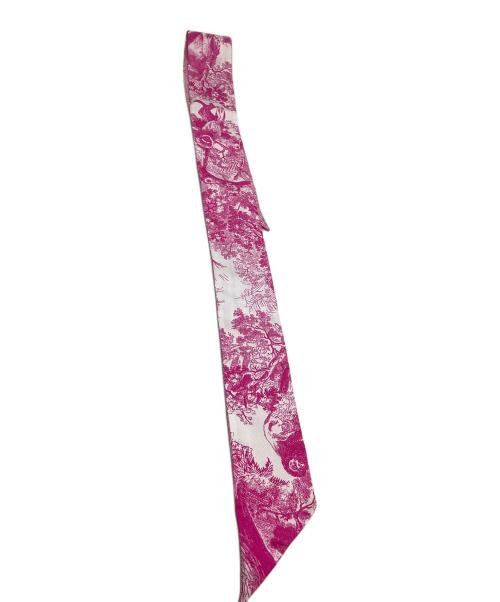 Christian Dior（クリスチャン ディオール）Christian Dior (クリスチャン ディオール) ツイルスカーフ　ミッツァ スカーフ　トワル ドゥ ジュイ ソヴァージュ シルクツイル ピンク×ホワイトの古着・服飾アイテム