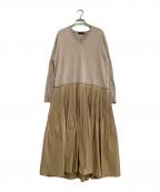 DRAWERドゥロワー）の古着「長袖ワンピース　14Gコットン ニット ドッキング プリーツワンピース」｜ベージュ