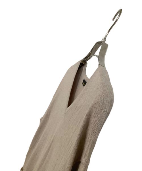 DRAWER（ドゥロワー）DRAWER (ドゥロワー) 長袖ワンピース　14Gコットン ニット ドッキング プリーツワンピース ベージュ サイズ:表記なしの古着・服飾アイテム