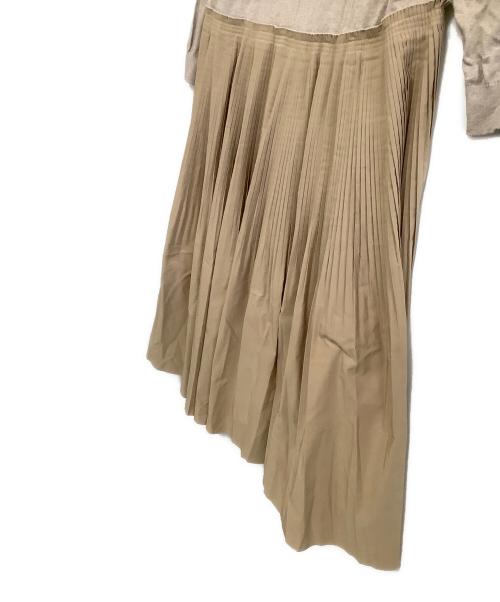 DRAWER（ドゥロワー）DRAWER (ドゥロワー) 長袖ワンピース　14Gコットン ニット ドッキング プリーツワンピース ベージュ サイズ:表記なしの古着・服飾アイテム