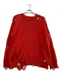 KAMIYA（カミヤ）の古着「薄手ニット　Distressed Pullover Sweater」｜レッド