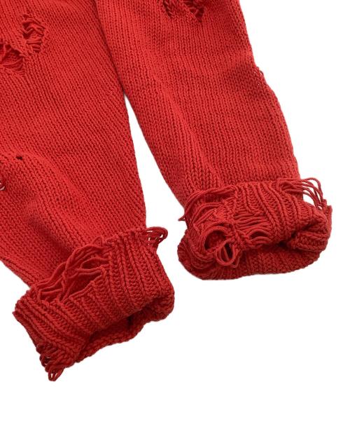 KAMIYA（カミヤ）KAMIYA (カミヤ) 薄手ニット　Distressed Pullover Sweater レッド サイズ:Sの古着・服飾アイテム