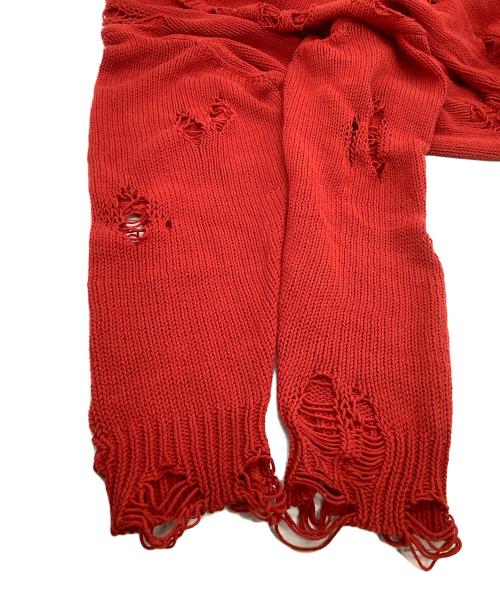KAMIYA（カミヤ）KAMIYA (カミヤ) 薄手ニット　Distressed Pullover Sweater レッド サイズ:Sの古着・服飾アイテム