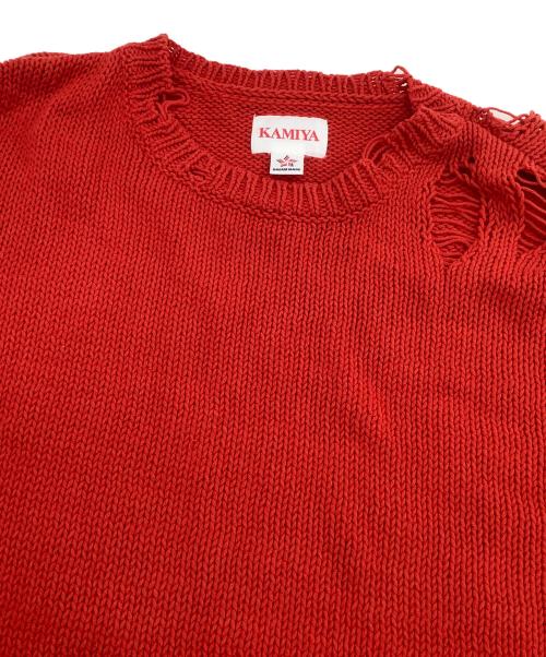 KAMIYA（カミヤ）KAMIYA (カミヤ) 薄手ニット　Distressed Pullover Sweater レッド サイズ:Sの古着・服飾アイテム