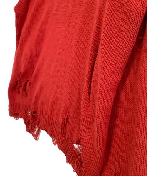 KAMIYA（カミヤ）KAMIYA (カミヤ) 薄手ニット　Distressed Pullover Sweater レッド サイズ:Sの古着・服飾アイテム