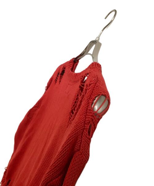 KAMIYA（カミヤ）KAMIYA (カミヤ) 薄手ニット　Distressed Pullover Sweater レッド サイズ:Sの古着・服飾アイテム