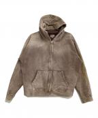 KAMIYAカミヤ）の古着「ジップパーカー　ROPE/Bleached Zip-up Hooded Sweatshirt」｜ブラウン