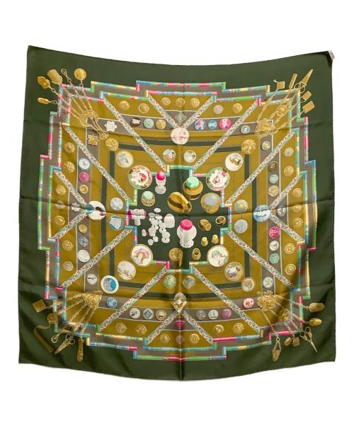 HERMES（エルメス）HERMES (エルメス) スカーフ カレ90 お針子さん Petite Main  グリーン×ブラウンの古着・服飾アイテム