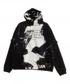 Maison Margielaメゾンマルジェラ）の古着「プルオーバーパーカー　DIAGONAL PAINT EFFECT HOODIE　20AW」｜ブラック×ホワイト