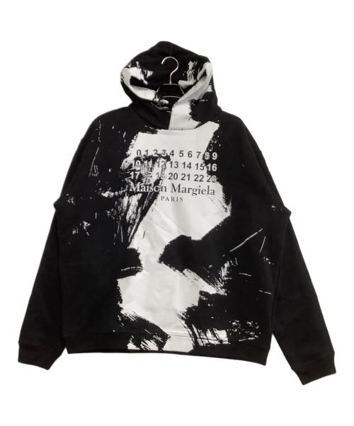 Maison Margiela（メゾンマルジェラ）Maison Margiela (メゾンマルジェラ) プルオーバーパーカー　DIAGONAL PAINT EFFECT HOODIE　20AW ブラック×ホワイト サイズ:46の古着・服飾アイテム