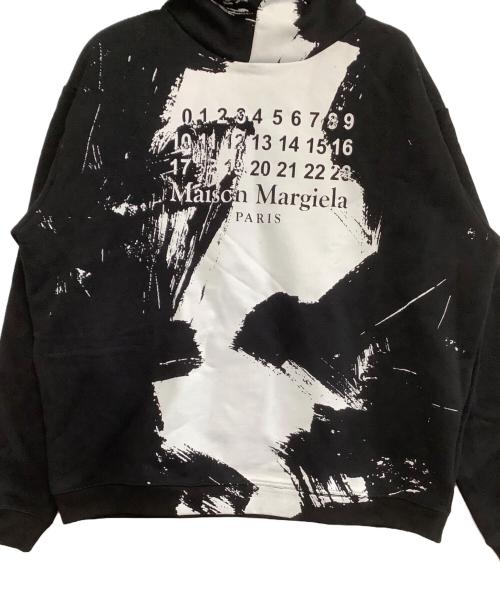 Maison Margiela（メゾンマルジェラ）Maison Margiela (メゾンマルジェラ) プルオーバーパーカー　DIAGONAL PAINT EFFECT HOODIE　20AW ブラック×ホワイト サイズ:46の古着・服飾アイテム