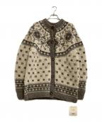 Sea Room lynnシールームリン）の古着「厚手カーディガン NPL HMヴィンテージフラワー2wayニット」｜グレー×ベージュ