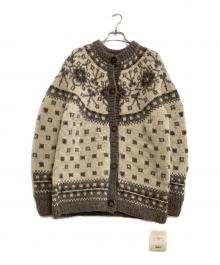 Sea Room lynn（シールームリン）の古着「厚手カーディガン 	NPL HMヴィンテージフラワー2wayニット」｜グレー×ベージュ