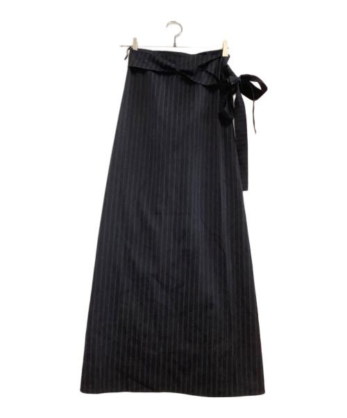 BACCA（バッカ）BACCA (バッカ) ラップスカート　ストライプウールギャバジン ラップスカート　21年モデル　	ストライプ ネイビー サイズ:36の古着・服飾アイテム