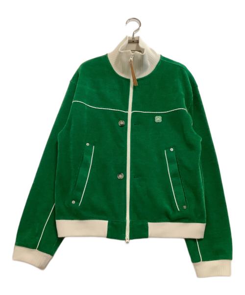 SATUR（セター）SATUR (セター) ブルゾン　ハゼンベルベットショートトラックジャケット グリーン×ホワイト サイズ:Lの古着・服飾アイテム