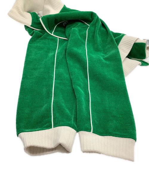 SATUR（セター）SATUR (セター) ブルゾン　ハゼンベルベットショートトラックジャケット グリーン×ホワイト サイズ:Lの古着・服飾アイテム