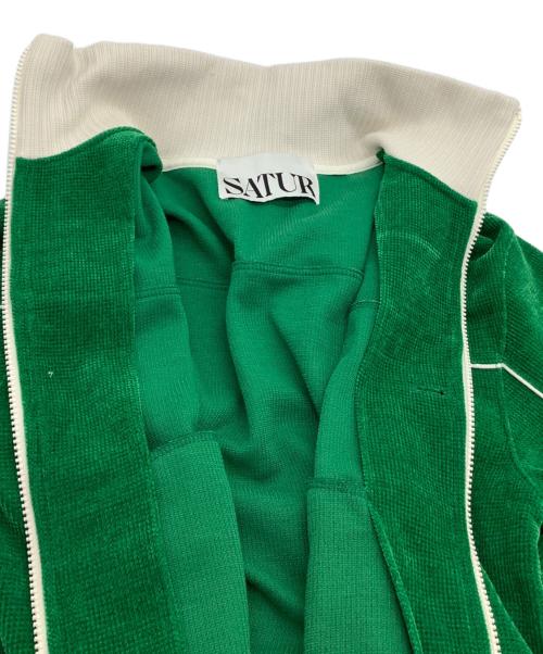 SATUR（セター）SATUR (セター) ブルゾン　ハゼンベルベットショートトラックジャケット グリーン×ホワイト サイズ:Lの古着・服飾アイテム