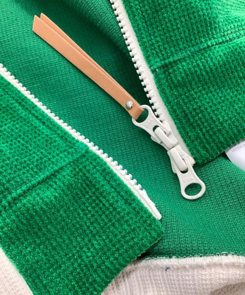 SATUR（セター）SATUR (セター) ブルゾン　ハゼンベルベットショートトラックジャケット グリーン×ホワイト サイズ:Lの古着・服飾アイテム