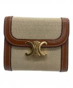 CELINEセリーヌ）の古着「3つ折り財布　スモール フラップウォレット トリオンフ」｜ベージュ×ブラウン