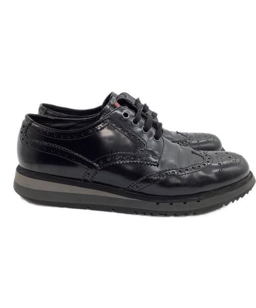 PRADA（プラダ）PRADA (プラダ) ウィングチップシューズ メダリオン ブラック サイズ: 6 1/2の古着・服飾アイテム