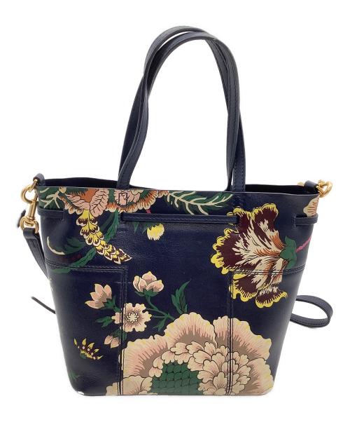 TORY BURCH（トリーバーチ）TORY BURCH (トリーバーチ) ショルダーバッグ　ブロックT　花柄 ネイビーの古着・服飾アイテム