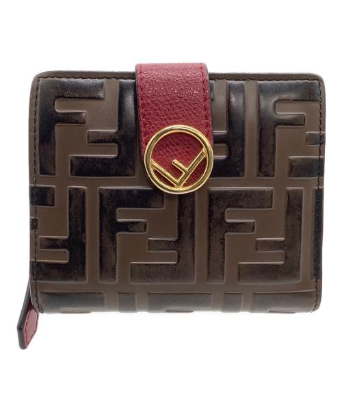 FENDI（フェンディ）FENDI (フェンディ) 2つ折り財布 エフイズ ブラウン×レッドの古着・服飾アイテム