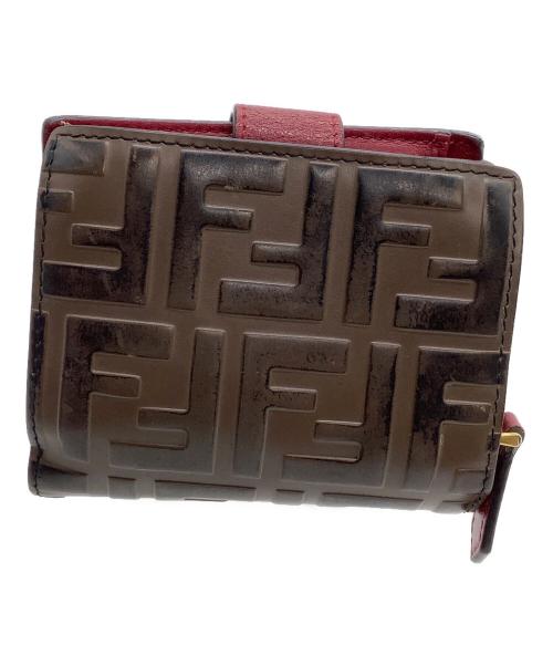 FENDI（フェンディ）FENDI (フェンディ) 2つ折り財布 エフイズ ブラウン×レッドの古着・服飾アイテム