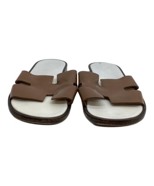 HERMES（エルメス）HERMES (エルメス) サンダル イズミール ブラウン×ホワイト サイズ:41の古着・服飾アイテム