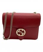 GUCCIグッチ）の古着「チェーンショルダーバッグ　インターロッキングG」｜レッド