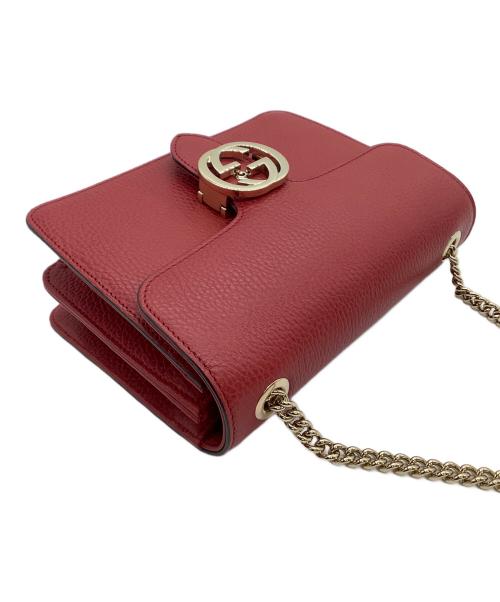 GUCCI（グッチ）GUCCI (グッチ) チェーンショルダーバッグ　インターロッキングG レッドの古着・服飾アイテム