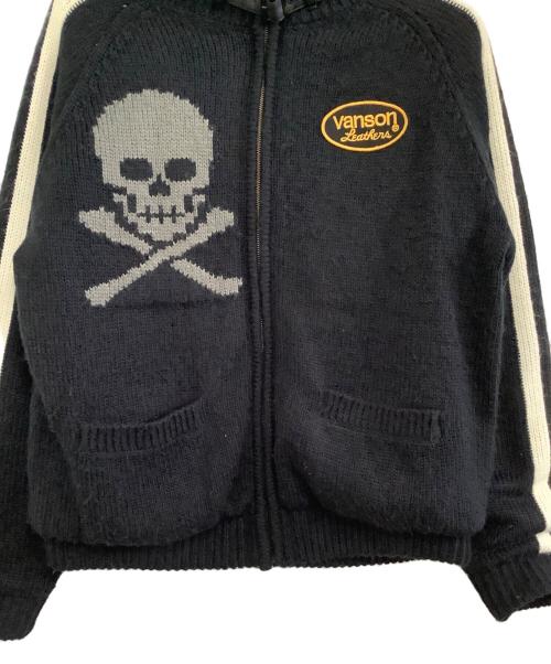 VANSON（バンソン）VANSON (バンソン) ニットジャケット　スカル ブラック サイズ:XLの古着・服飾アイテム