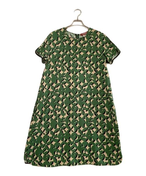 MaxMara（マックスマーラ）MaxMara (マックスマーラ) 半袖チュニック　総柄 グリーン×ベージュ サイズ:44の古着・服飾アイテム