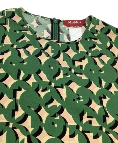 MaxMara（マックスマーラ）MaxMara (マックスマーラ) 半袖チュニック　総柄 グリーン×ベージュ サイズ:44の古着・服飾アイテム