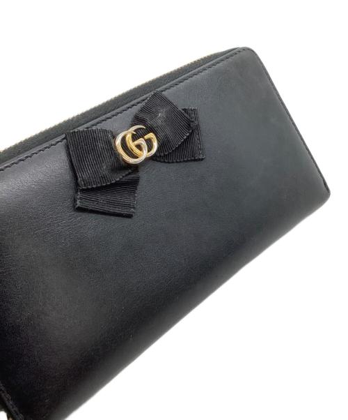 GUCCI（グッチ）GUCCI (グッチ) ラウンドファスナー財布 GGリボン 日本限定 ブラックの古着・服飾アイテム