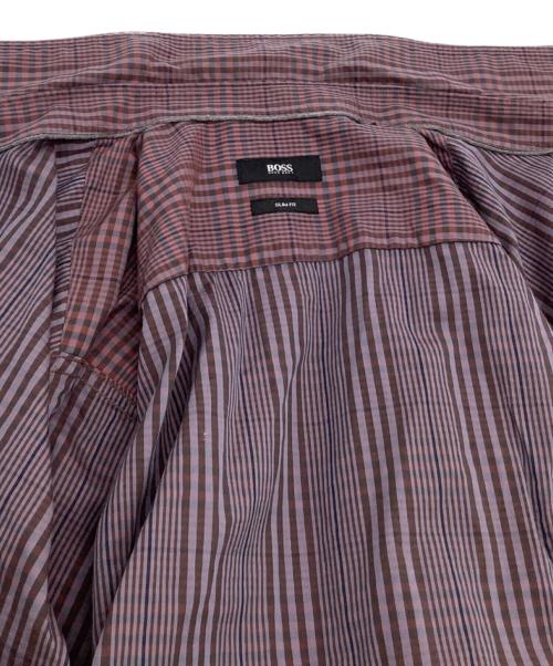 HUGO BOSS（ヒューゴ ボス）HUGO BOSS (ヒューゴ ボス) 長袖シャツ　スリムフィット　	チェック パープル サイズ:Ｓの古着・服飾アイテム
