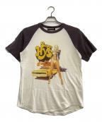 Hysteric Glamourヒステリックグラマー）の古着「半袖Tシャツ　Super HYS　ラグランスリーブ」｜ホワイト×グレー