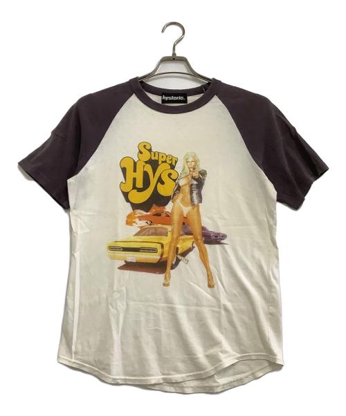 Hysteric Glamour（ヒステリックグラマー）Hysteric Glamour (ヒステリックグラマー)  半袖Tシャツ　Super HYS　ラグランスリーブ ホワイト×グレー サイズ:freeの古着・服飾アイテム