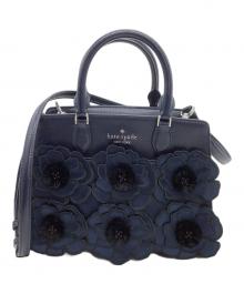 Kate Spade（ケイトスペード）の古着「ショルダーバッグ　マディソン アップリケ エンブロイダード フローラル スモール サッチェル」｜ネイビー