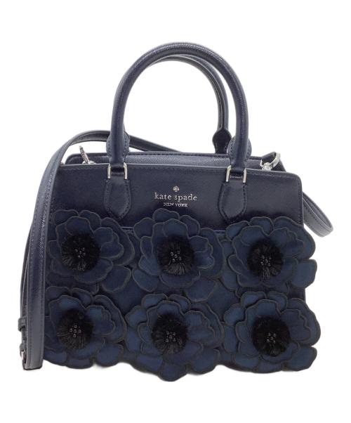 Kate Spade（ケイトスペード）Kate Spade (ケイトスペード) ショルダーバッグ　マディソン アップリケ エンブロイダード フローラル スモール サッチェル ネイビーの古着・服飾アイテム