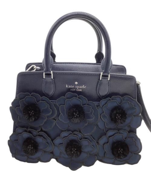 Kate Spade（ケイトスペード）Kate Spade (ケイトスペード) ショルダーバッグ　マディソン アップリケ エンブロイダード フローラル スモール サッチェル ネイビーの古着・服飾アイテム