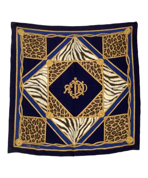 Christian Dior（クリスチャン ディオール）Christian Dior (クリスチャン ディオール) スカーフ レオパード柄 ネイビー×ゴールドの古着・服飾アイテム