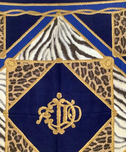 Christian Dior（クリスチャン ディオール）Christian Dior (クリスチャン ディオール) スカーフ レオパード柄 ネイビー×ゴールドの古着・服飾アイテム