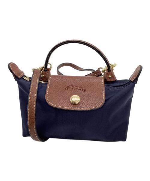 LONGCHAMP（ロンシャン）LONGCHAMP (ロンシャン) ミニショルダーバッグ　ル プリアージュ ネイビー×ブラウンの古着・服飾アイテム