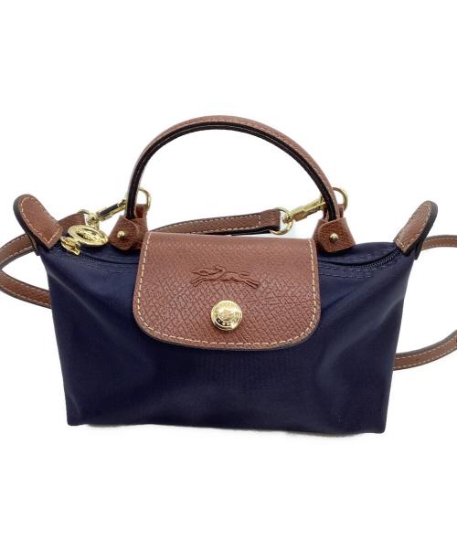 LONGCHAMP（ロンシャン）LONGCHAMP (ロンシャン) ミニショルダーバッグ　ル プリアージュ ネイビー×ブラウンの古着・服飾アイテム