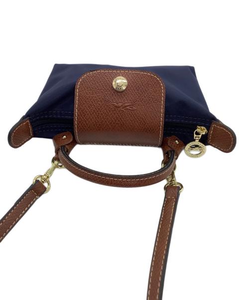 LONGCHAMP（ロンシャン）LONGCHAMP (ロンシャン) ミニショルダーバッグ　ル プリアージュ ネイビー×ブラウンの古着・服飾アイテム