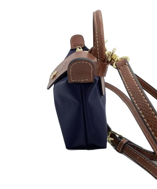 LONGCHAMP（ロンシャン）LONGCHAMP (ロンシャン) ミニショルダーバッグ　ル プリアージュ ネイビー×ブラウンの古着・服飾アイテム