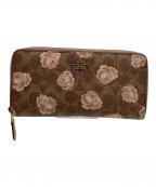 COACHコーチ）の古着「ラウンドファスナー財布 花柄」｜ブラウン