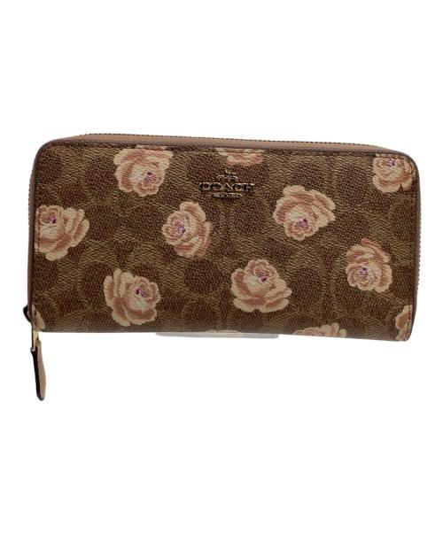 COACH（コーチ）COACH (コーチ) ラウンドファスナー財布 花柄 ブラウンの古着・服飾アイテム