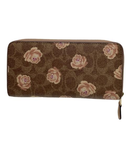 COACH（コーチ）COACH (コーチ) ラウンドファスナー財布 花柄 ブラウンの古着・服飾アイテム
