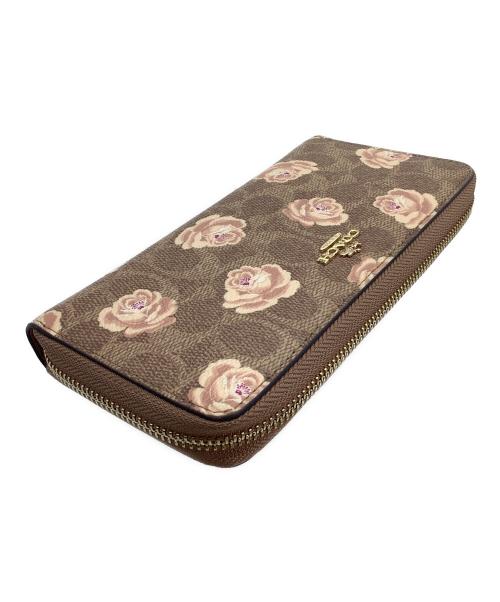 COACH（コーチ）COACH (コーチ) ラウンドファスナー財布 花柄 ブラウンの古着・服飾アイテム